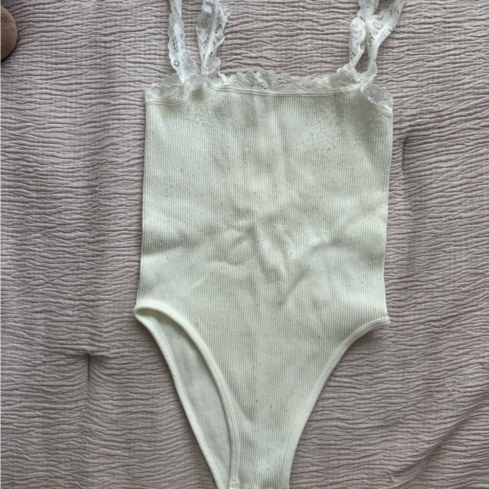 Zara White Lace Trim Bodysuit